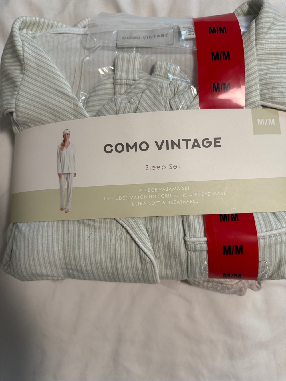 Como Vintage Light Green & White Striped Sleep Set - Picture 2 of 4